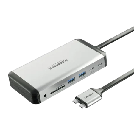 Promate (VersaHub-MST) 13in1 Macbook Docking Station with 150 Watts Power Adapter - Silver