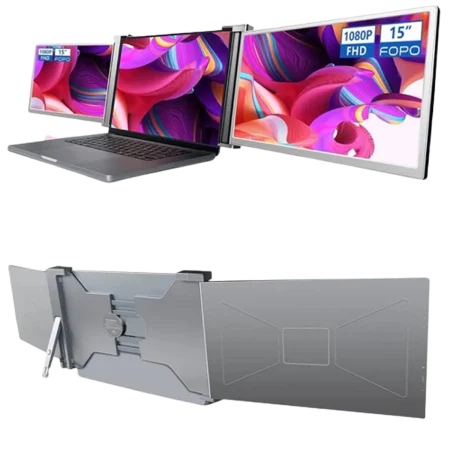 FOPO (S17) 15'' Triple Portable Monitor - Laptop Monitor Screen Extender-1080P FHD-IPS-60Hz- Gray