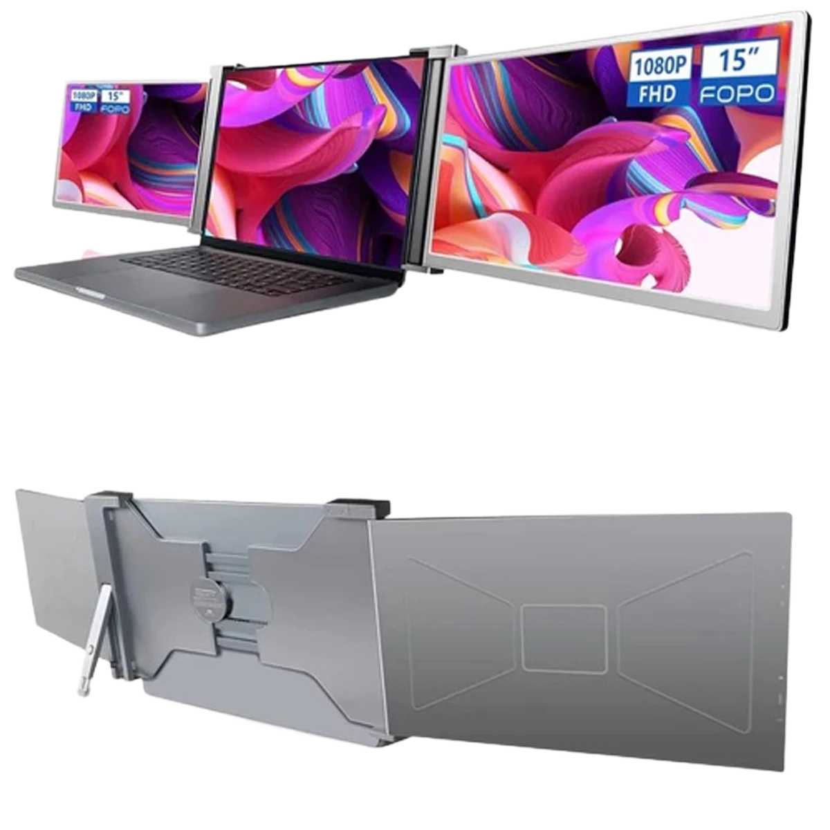 FOPO (S17) 15'' Triple Portable Monitor - Laptop Monitor Screen Extender-1080P FHD-IPS-60Hz- Gray