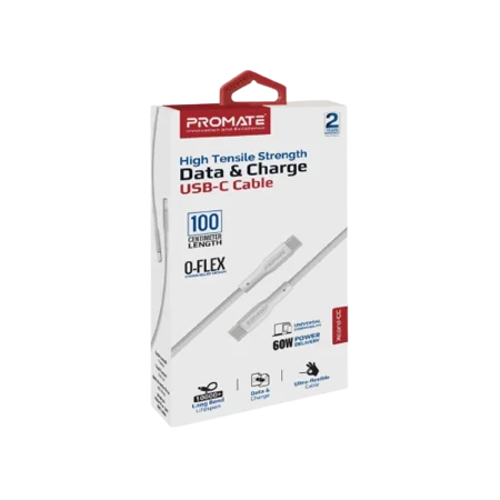 Promate (XCord-CC300) USB-C to USB-C Data & Charge Cable Braided - Fast Charge - 3m - 2Yrs- White