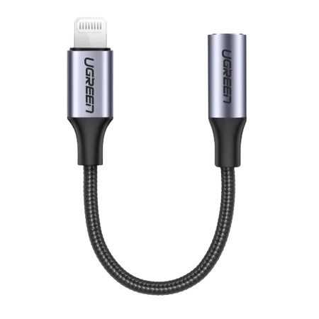 UGreen (30756) Lightning To Audio 3.5mm Jack Adapter Braided Extension (M-F) - 10cm - Black