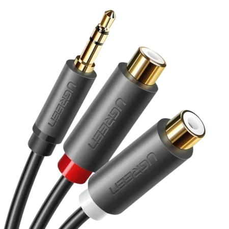 UGreen (10532) 3.5mm Jack to 2RCA Audio Cable (M-F) Male to 2 Female - 20cm Braided Cable - Black