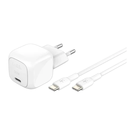 Belkin (WCA008KQ1MWH) Compact USB-C Charger + USB-C Cable - 30W - White