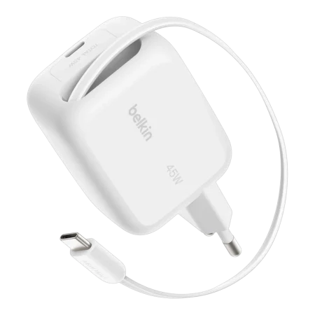 Belkin (WCH023KQWH) Retractable GaN Wall Charger - 45W - White