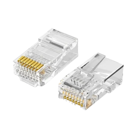Hitec (3089) Cat6 RJ45 UTP Pass Through Plug- Crystal Unshielded with Hole-Box of 100Pcs-Transparent