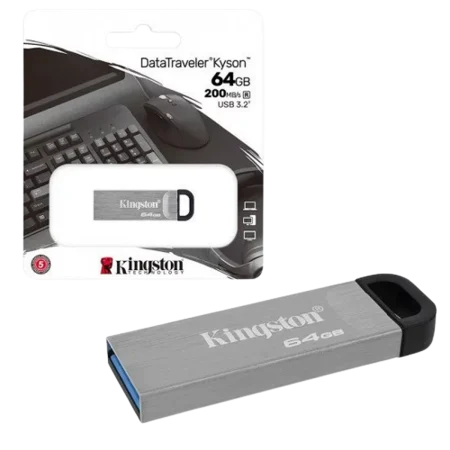 Kingston (DTKN/64GB) 64Gb DataTraveller Kyson USB3.2 Flash Drive - Metal with Black Keychain