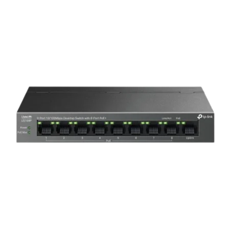 TP-Link (LS109P) 9-Port Desktop POE+ 10/100 Switch - Black