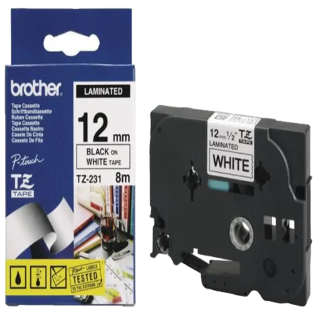Brother (TZe-231) P-touch 12mm Laminated Tape Cassette 8m - Black on White
