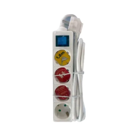 Invo (INV-W04S) German Power Strip 4x Schuko Outlets; 1.8m cable - On/Off Switch - White
