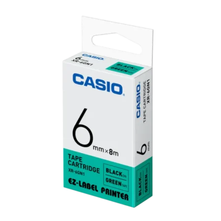 Casio (XR-6GN1) Label-IT EZ-Label Printer Tape cartridge - 6mm x 8m - Black Ink on Green Tape