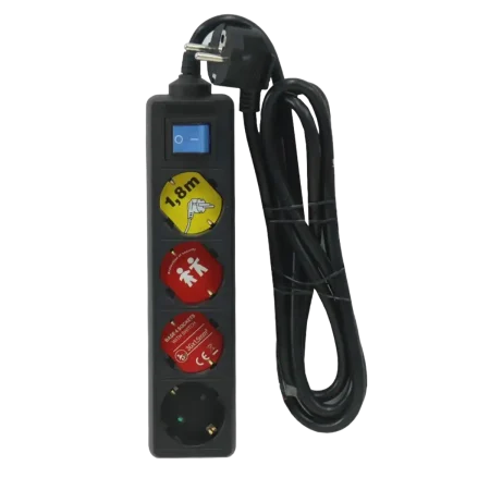 Invo (INV-B04S) German Power Strip 4x Schuko Outlets; 1.8m cable - On/Off Switch - Black