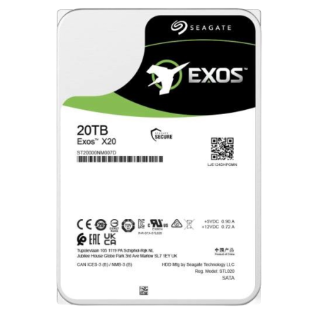 Seagate (ST20000NM007D) Exos X20 Enterprise Hypserscale 20Tb 3.5" SATA 6; 256MbC; 7200Rpm HDD - 5Yrs