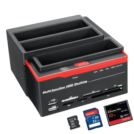 CEM (WLX-893U3) Model 87343 USB3.0 Multi-Function Triple HDD Docking - IDE/SATA - Red on Black