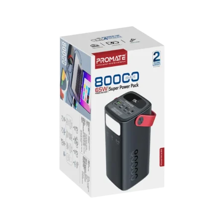 Promate (PowerMine-80) 80000mAh High-Capacity 65W Fast-Charging Power Pack - Black