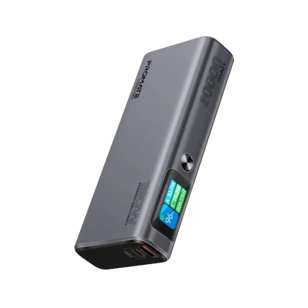 Promate (Titan-130) Aluminum Crafted Power Bank 20000 mAh with Display - 130W - Black