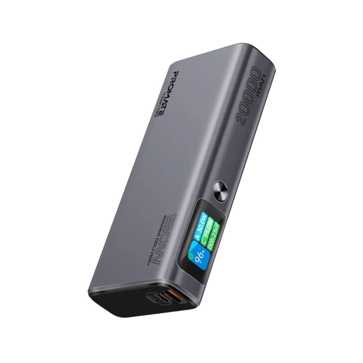 Promate (Titan-130) Aluminum Crafted Power Bank 20000 mAh with Display - 130W - Black