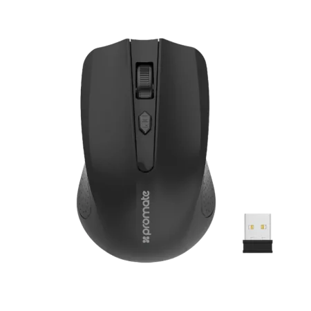 Promate (Clix-8.Black) 2.4GHz Ergonomic Wireless Optical Mouse, NanoUSB Receiver - Black