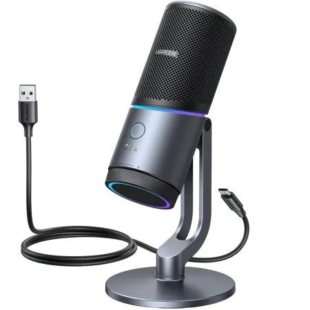UGreen (35629) USB Desktop Streaming Microphone - RGB- Smart Noise Cancellation - Black