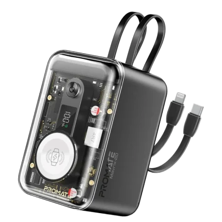 Promate (Mavrix-20) Smartphone and Watch Charging Power Bank 65W - USB-C/Lightning Cable - Black