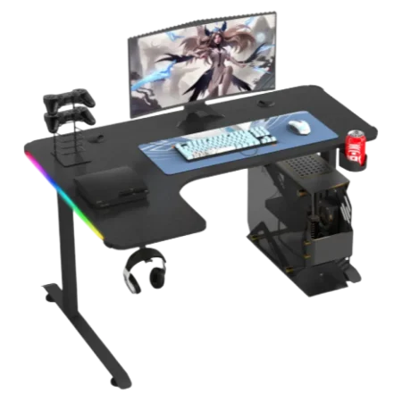 CEM (L-L) Gaming Desk Table L-Shaped, RGB, Cup/Headset Holder- Electric Height Adjustment - Black