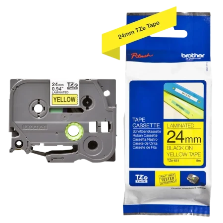 Brother (TZe-651) P-touch 24mm Laminated Tape Cassette 8m - Black on Yellow