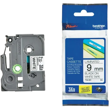 Brother (TZe-221) P-touch 9mm Laminated Tape Cassette 8m - Black on White
