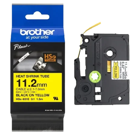 Brother (HSe-631E) P-touch 11.2mm Heat Shrink Tape Cassette 1.5m - Black on Yellow