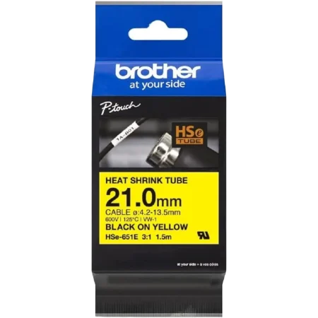 Brother (HSe-651E) P-touch 21mm Heat Shrink Tape Cassette 1.5m - Black on Yellow