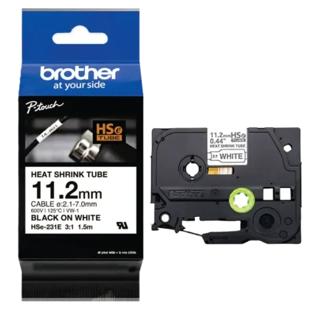 Brother (HSe-231E) P-touch 11.2mm Heat Shrink Tape Cassette 1.5m - Black on White
