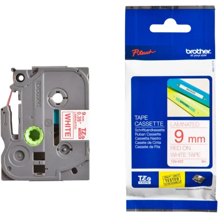 Brother (TZe-222) P-touch 9mm Laminated Tape Cassette 8m - Red on White