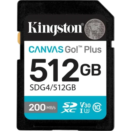 Kingston (SDG4/512GB) 512Gb SD Canvas Go Plus - Read 200MB/s; Write 160MB/s - Black
