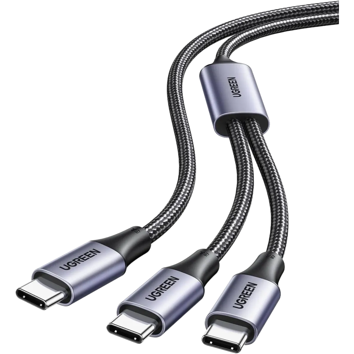 UGreen (35087) USB-C to 2x USB-C Braided Cable (M-M) - 1.5m - Black