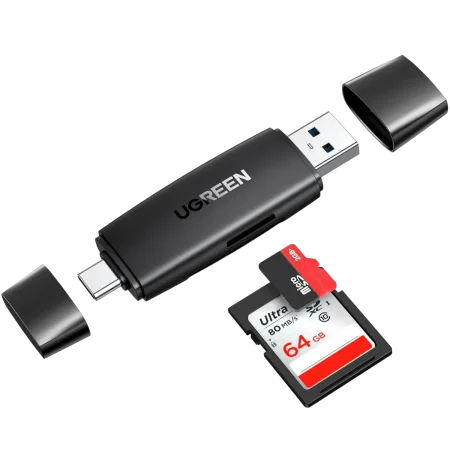 UGreen (80191) 2in1 USB 3.0 Memory Card Reader to SD/TF Card - Black