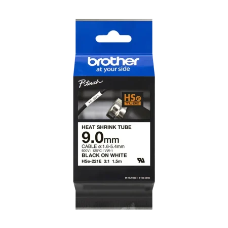 Brother (HSe-221E) P-touch 9mm Heat Shrink Tape Cassette 1.5m - Black on White