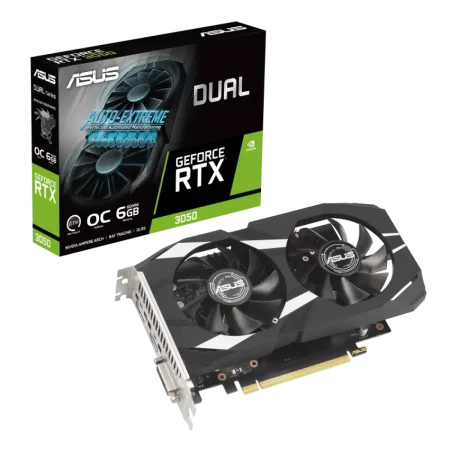 Asus (DUAL-RTX3050-O6G) Dual Geforce RTX 3050, 6GB GDDR6 OC Edition, 3Y - Black