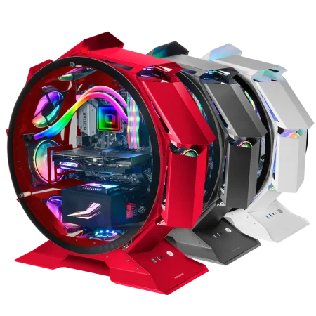 Mars (MCORBR) Premium Gaming Circular Tower Chassis with Tempered Glass - Red