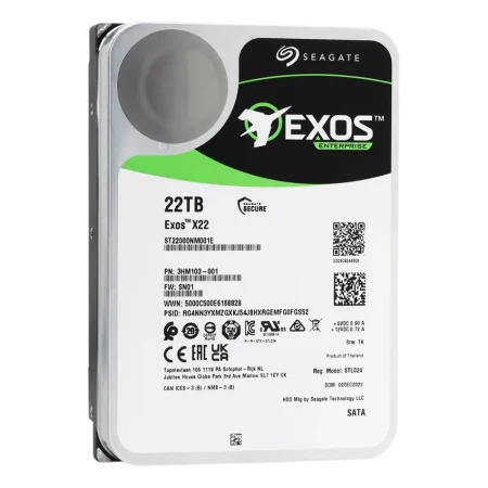 Seagate (ST22000NM001E) Exos X22 Enterprise Hypserscale 22Tb 3.5" SATA 6; 256MbC; 7200Rpm HDD - 5Yrs