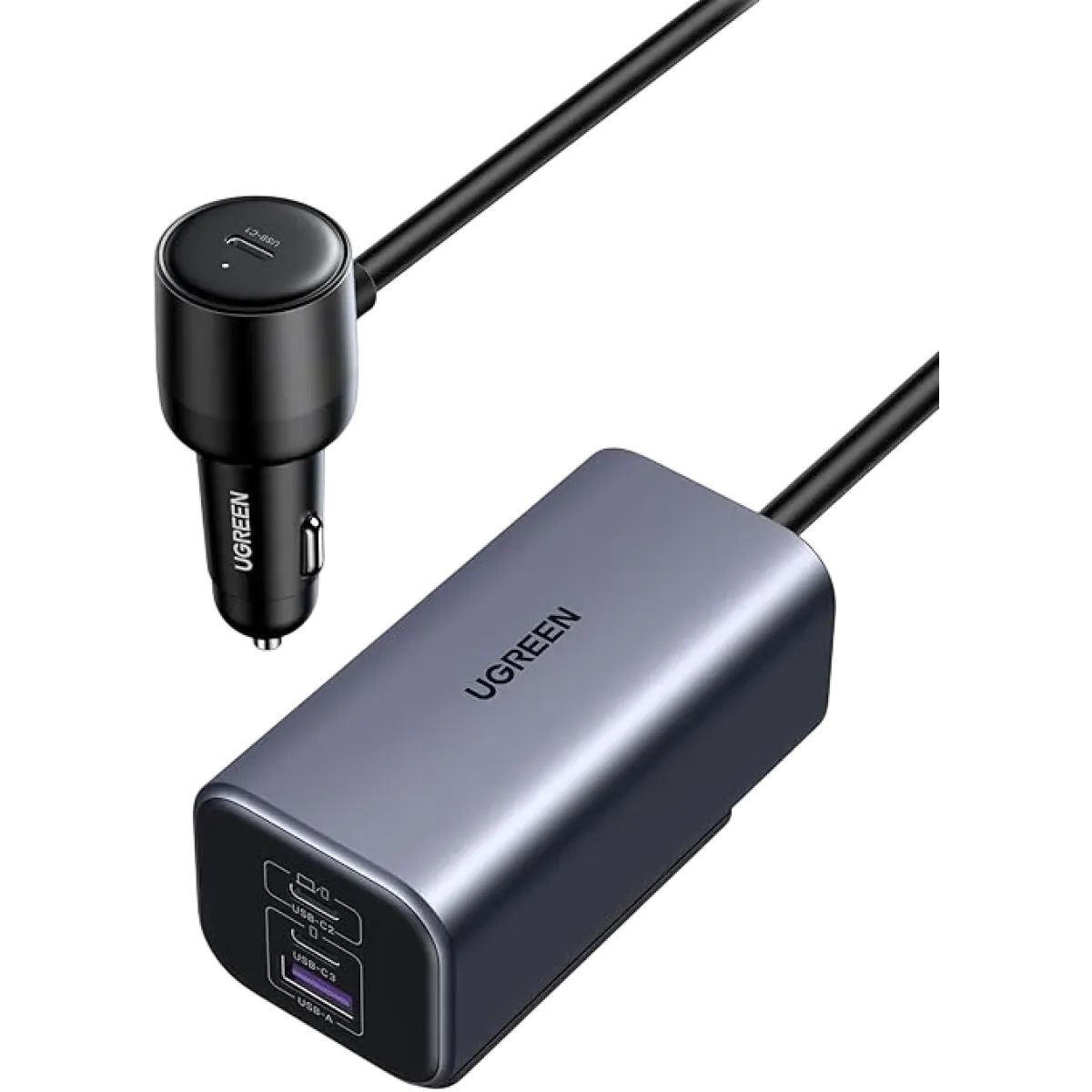 UGreen (35571) 150W 4Port Gan Fast Car Charger - 3x USB-C/ 1x USB-A - Grey