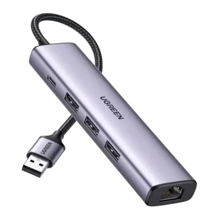 UGreen (60554) 5in1 USB-A 3.0 to Ethernet Hub - Gigabit Ethernet Adapter 10/100/1000 - Grey