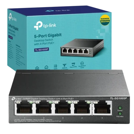 TP-Link (TL-SG1005P) 5-Port Gigabit Desktop Switch with 4-ports PoE - Steel housing - Grey