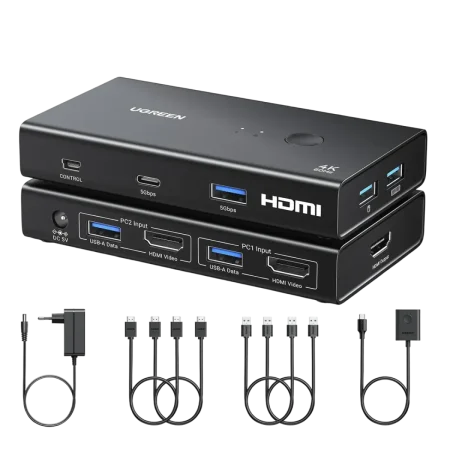 UGreen (45452) HDMI KVM Switch Box 2 In 1 Out - 4Ports - HDMI 4k UHD - Black