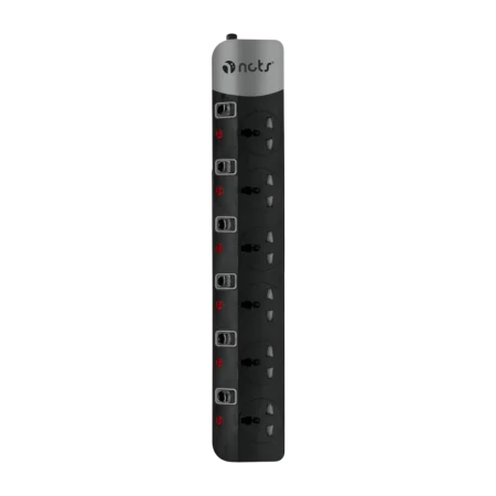 NCTS (6125B) Extension Socket Power Strip, 6x UK/EU Outlets- 1.8m Cable- On/Off Switch - Black